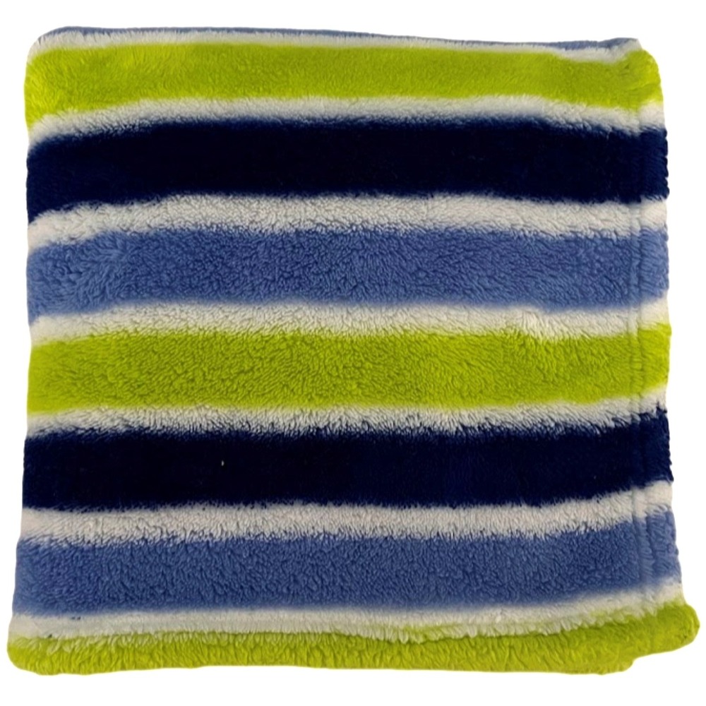 Baby Gear Blue Green Stripe Fleece Blanket White Soft htf 30x36 Security Lovey